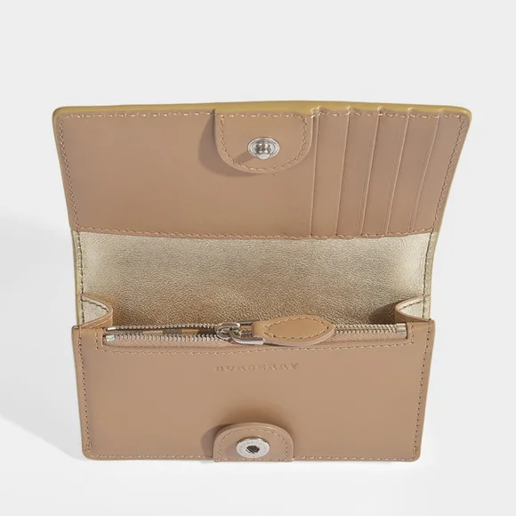 NWT! Sale! Saville Burberry Crest Embossed Smooth Leather Gold Metallic Wallet - Picture 7 of 16